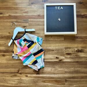 Tea Collection Black Mixed Print Geometric One Piece Flutter Swimsuit Summer 4